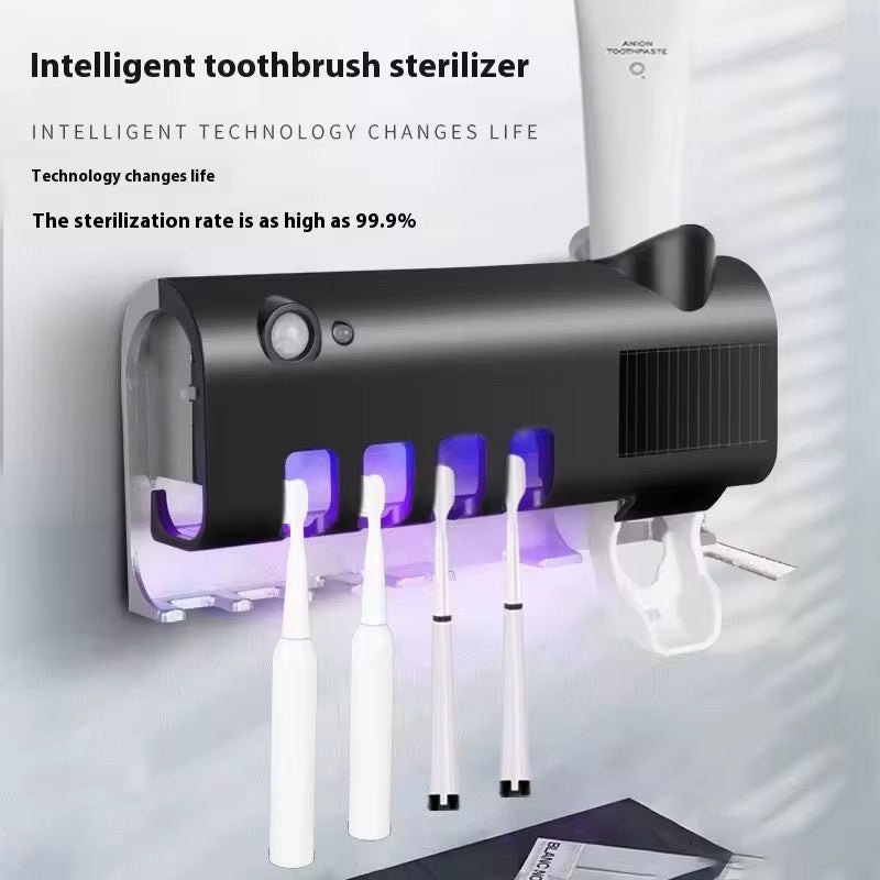 Toothbrush UV sterilizer and toothpaste squeezer