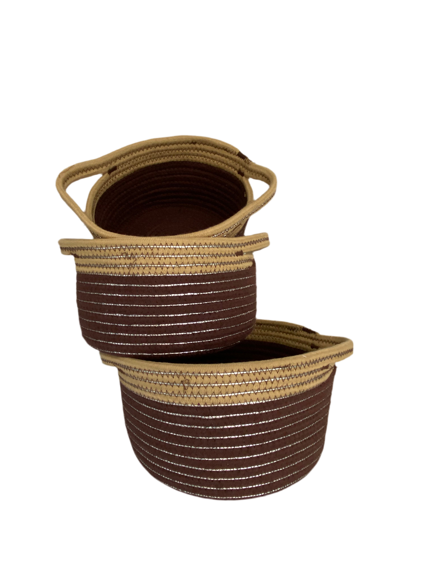 3 Pcs Round  Cotton  Rope Woven Storage Basket Set