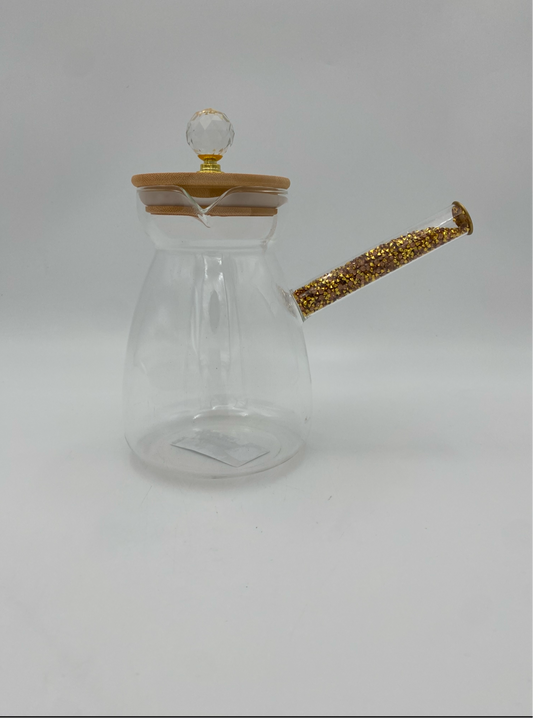 Glass coffee pot with wood lid