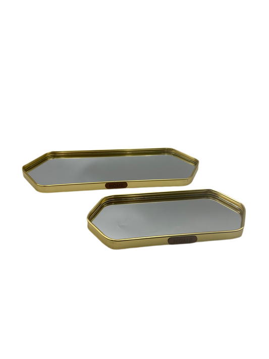 2 Pcs Hexagonal Aluminium Mirror Tray Set