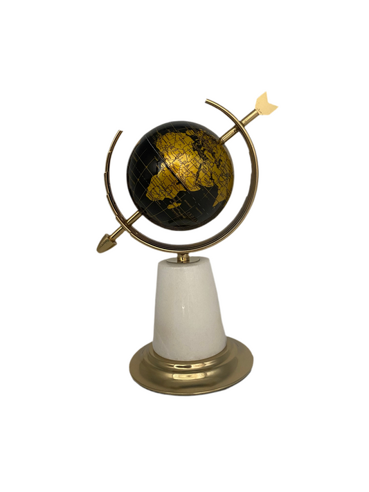 Earth Globe Ornaments Desk Decoration Golden Metal W/Marble Base
