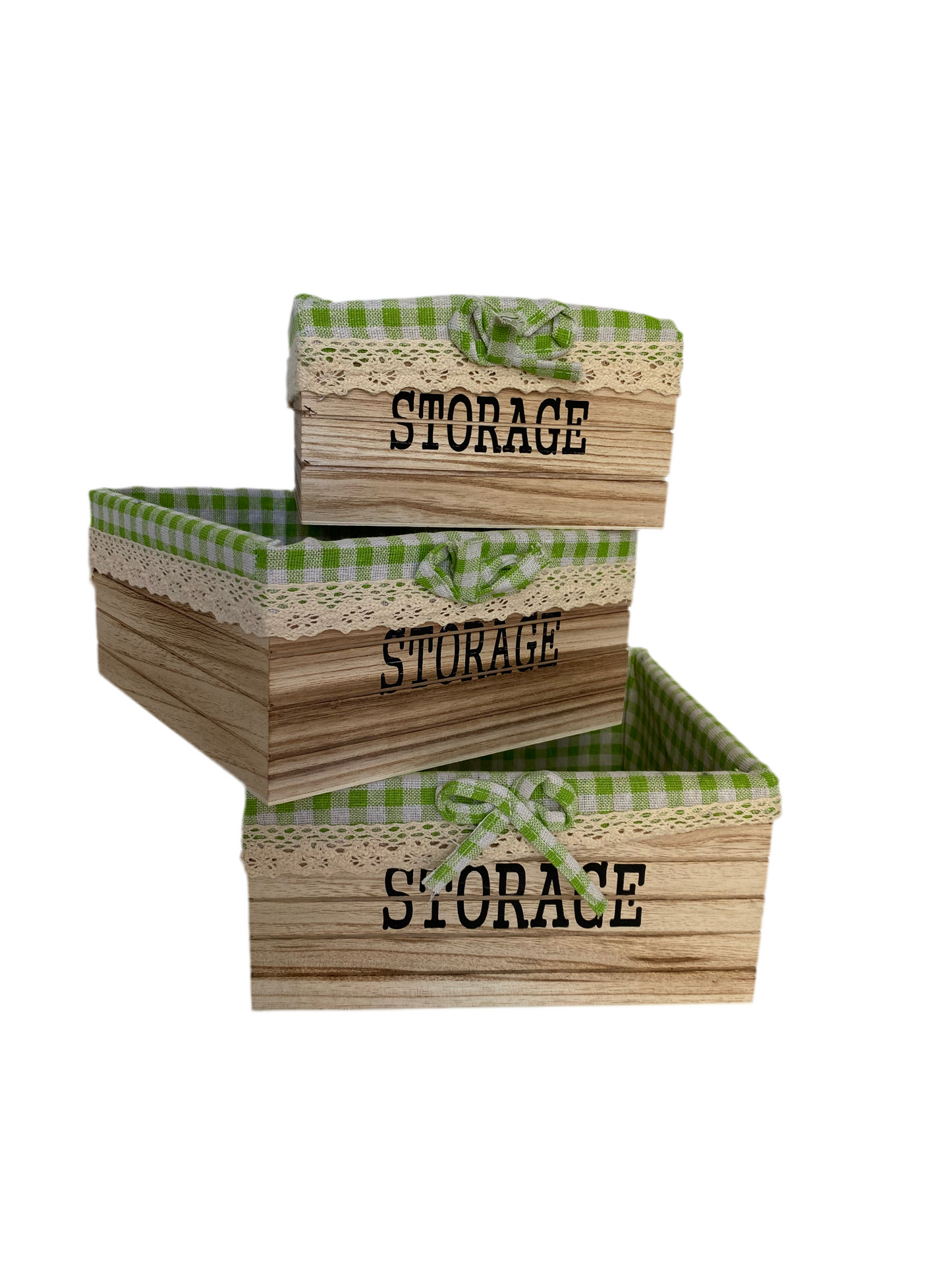 3 Pcs Squared Wooden Storage Basket Set