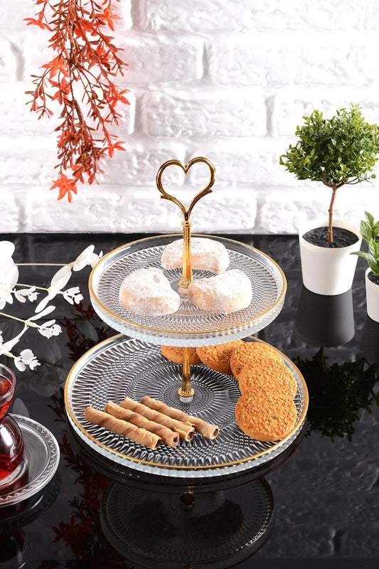 Large golden cake plate