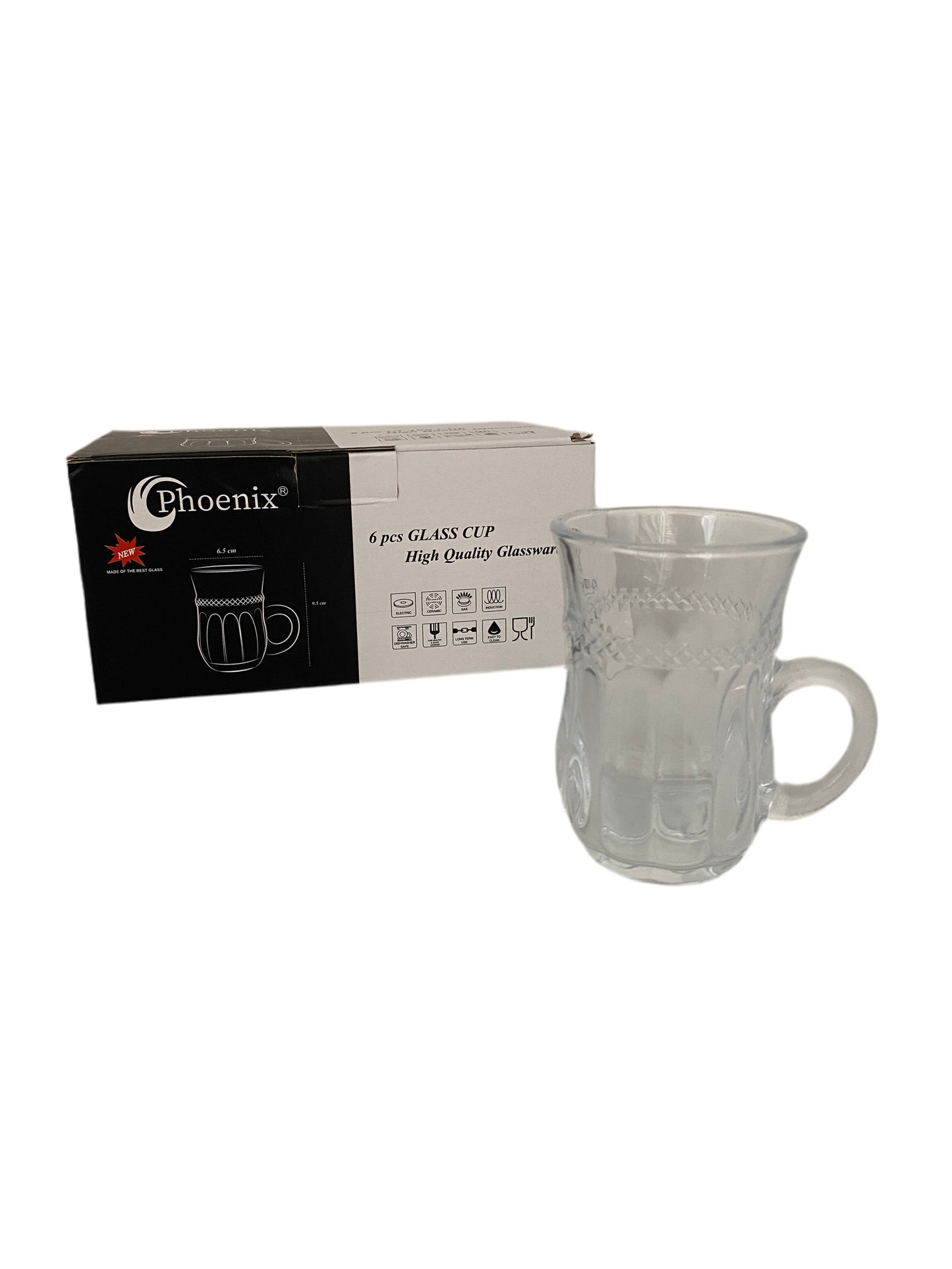 Phoenix, 6 Pcs Transparent Glass Tea Cup Set