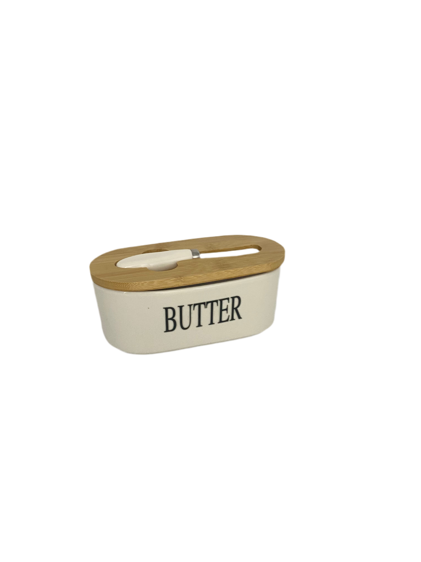 Oval Porcelain  Butter /Cheese  Bowl With  Bamboo Lid & Knife