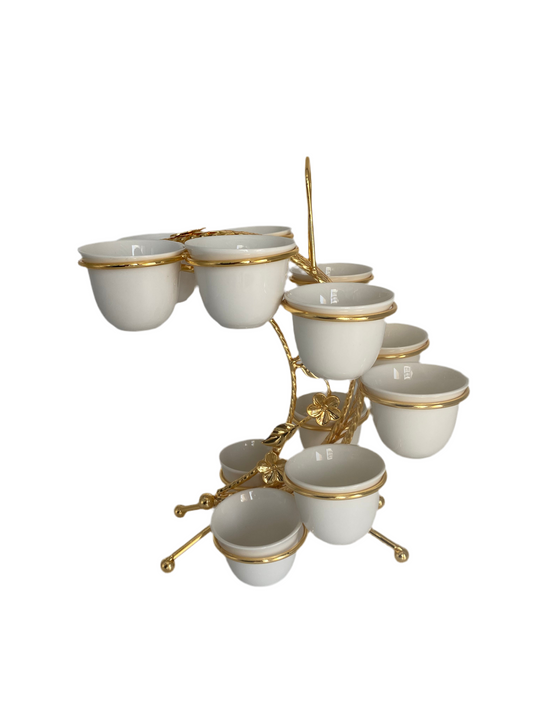 12 Pcs White Arabic Coffee Cups With Metal Stand