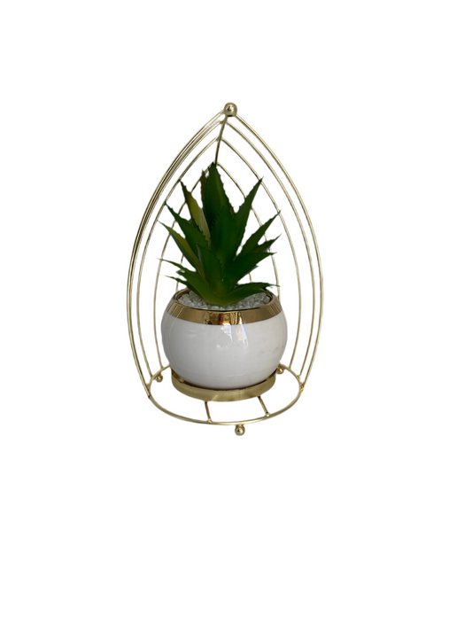 Artificial Flowers In Rounded Metal Frame Vase