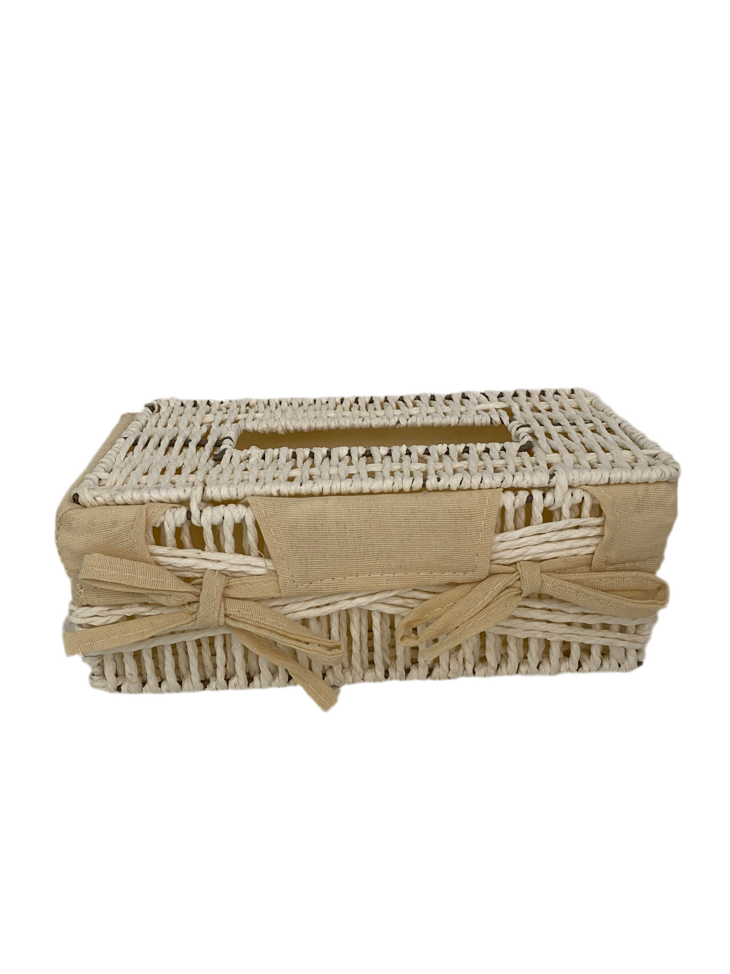 2 Pcs Handmade Rattan Tissue Box With Basket Set
