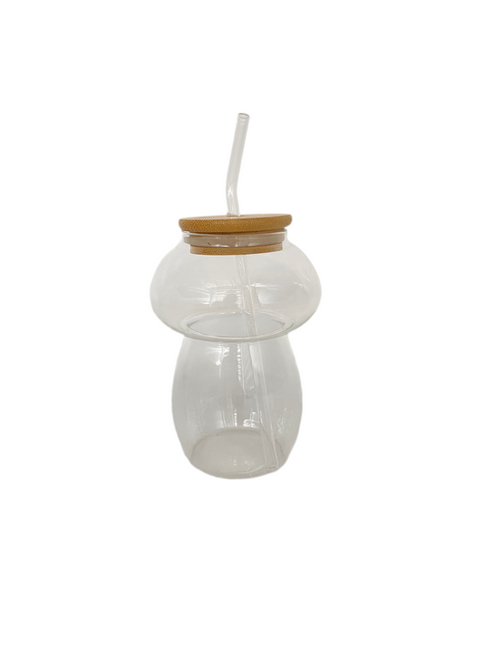 550 ml Glass Mug With Wooden Lid & Straw
