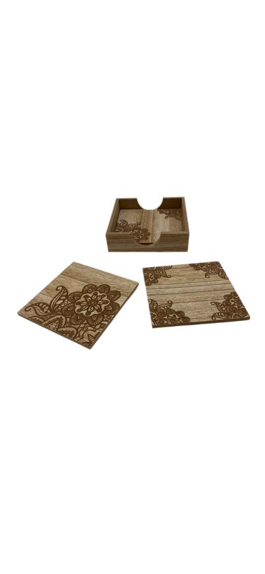 Set 4 pcs wooden coasters with box