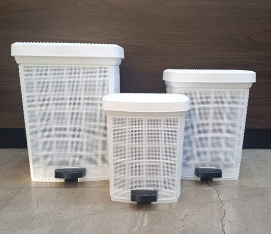 Set of 3 white pedal waste bins