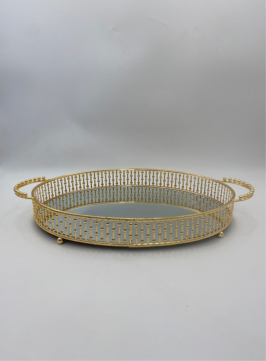 Oval Golden Metal Mirror Tray