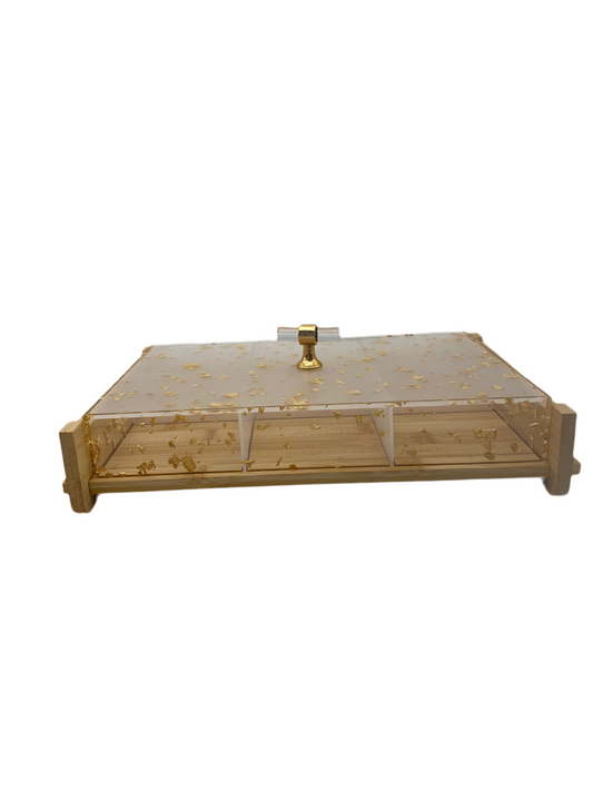 6 Compartments Rectangle Wooden Tray With Plexi Cover