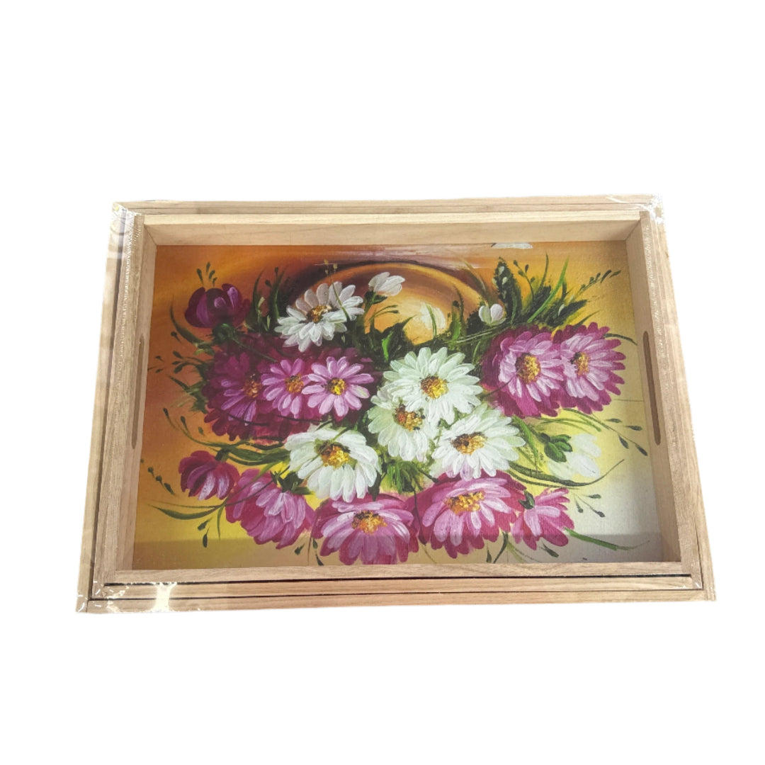 Set of 3 rectangular wooden trays