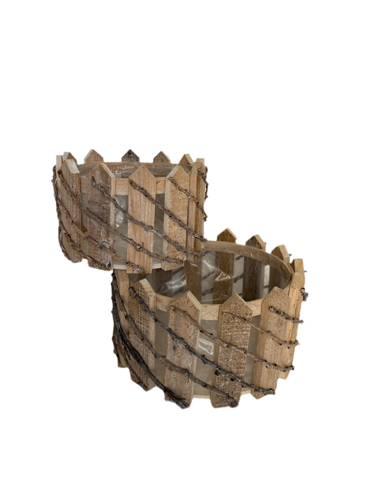 2 PCs Square Wooden Storage Basket Set
