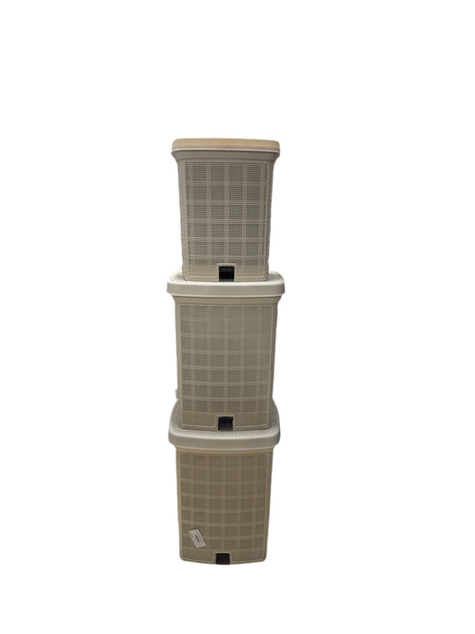 Set of 3 beige pedal waste bins