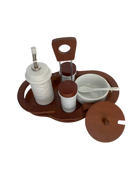 GeBe,Porcelain Cruet Set With Bamboo Holder