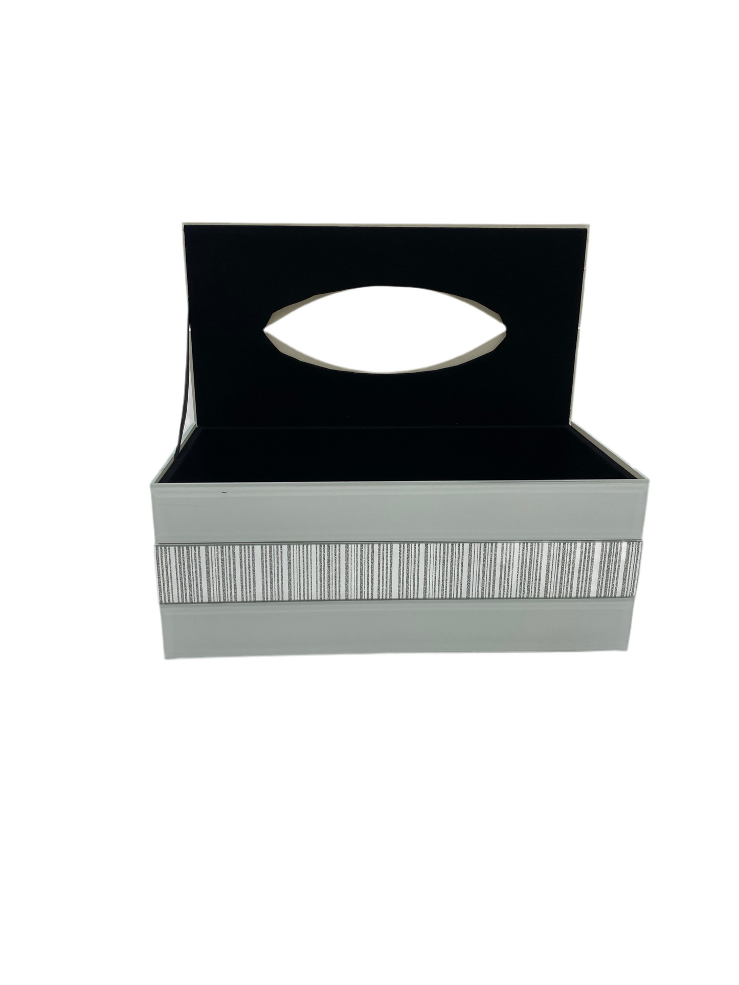 White Glass Tissue Box-Pattern Silver
