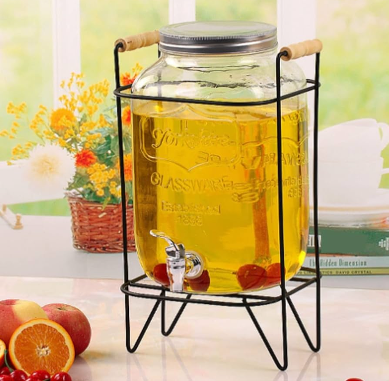 8 Litres Glass Dispenser Jar With Rack