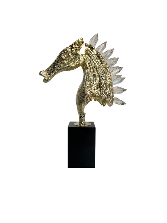 Modern Gold & Crystal  Horse Head Statue Decoration Ornament With Glass Base