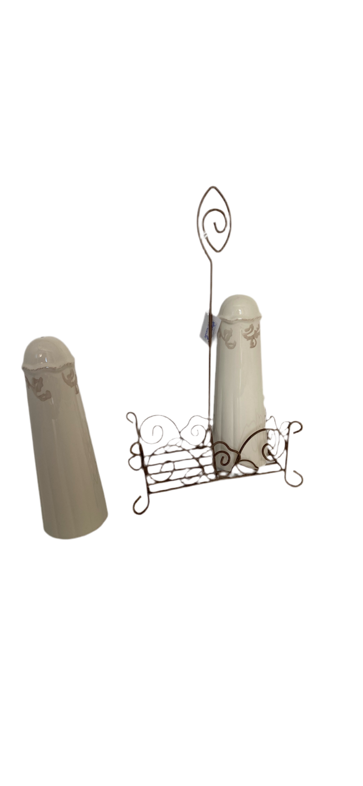 Set of 2 pcs porcelain salt &pepper dispensers with metal base