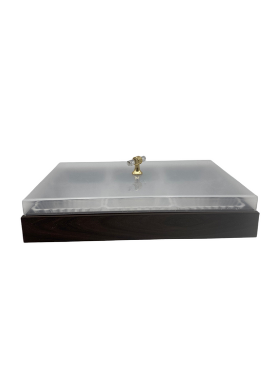 6 Pcs Square Plexi Bowl In Rectangle  Wooden Tray With Plexi Cover