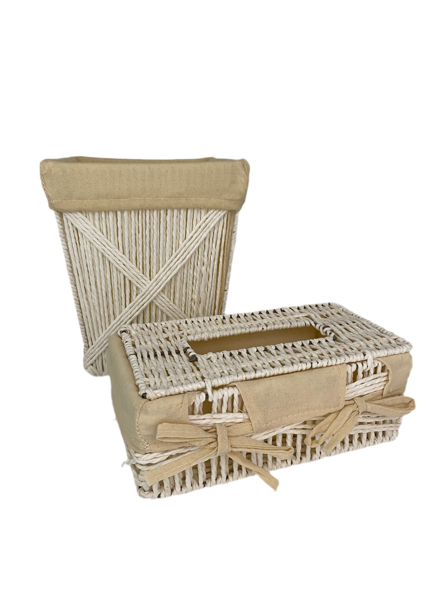 2 Pcs Handmade Rattan Tissue Box With Basket Set