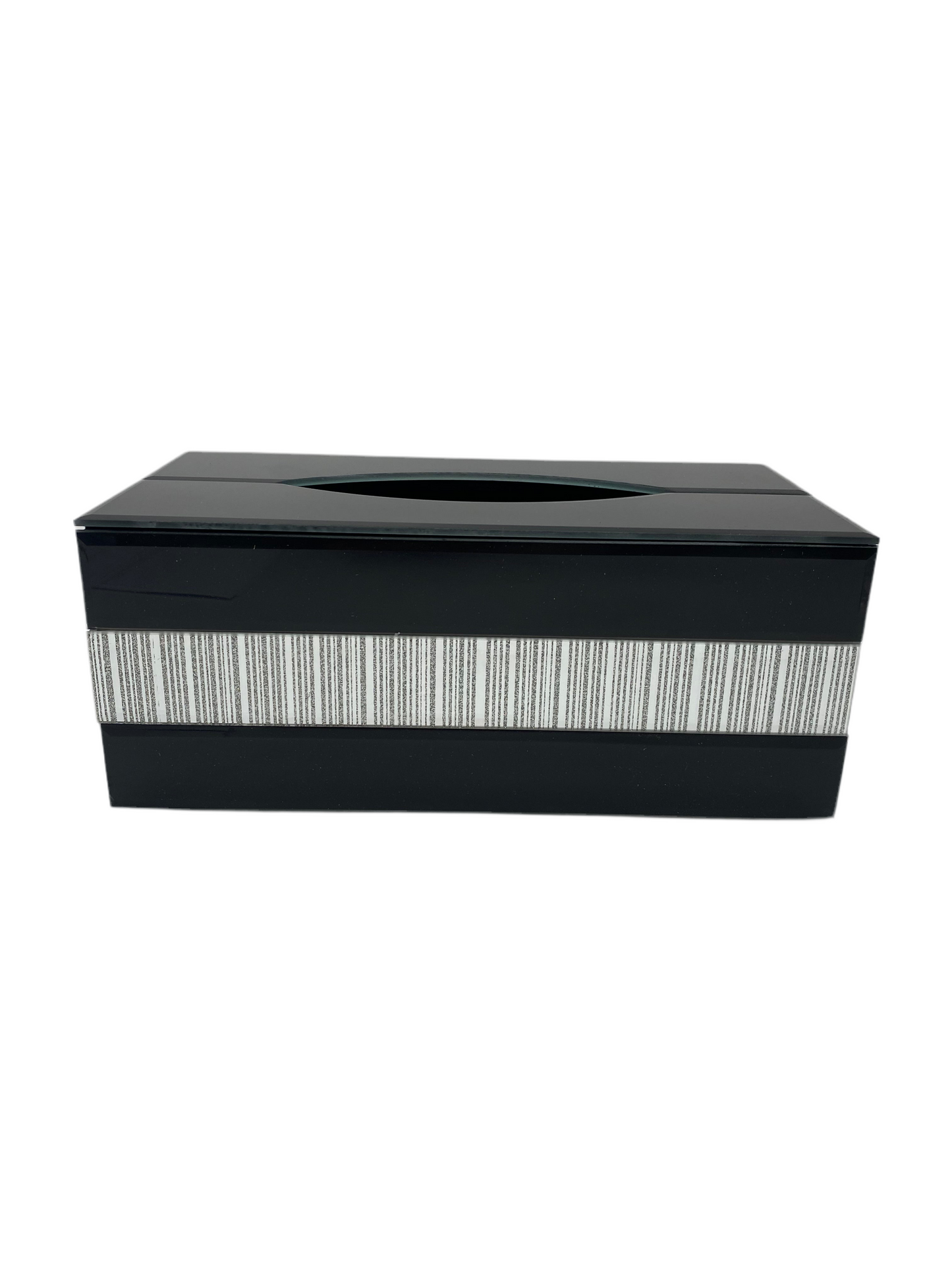 Black Glass Tissue Box With  Pattern Gold/Silver