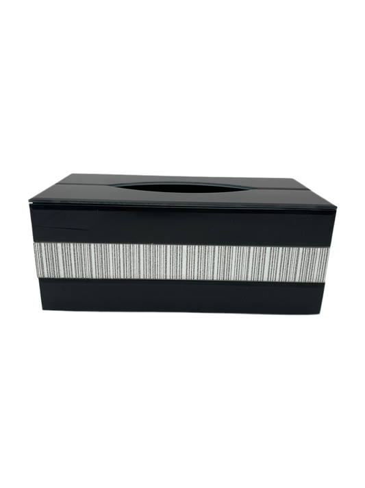 Black Glass Tissue Box With  Pattern Gold/Silver