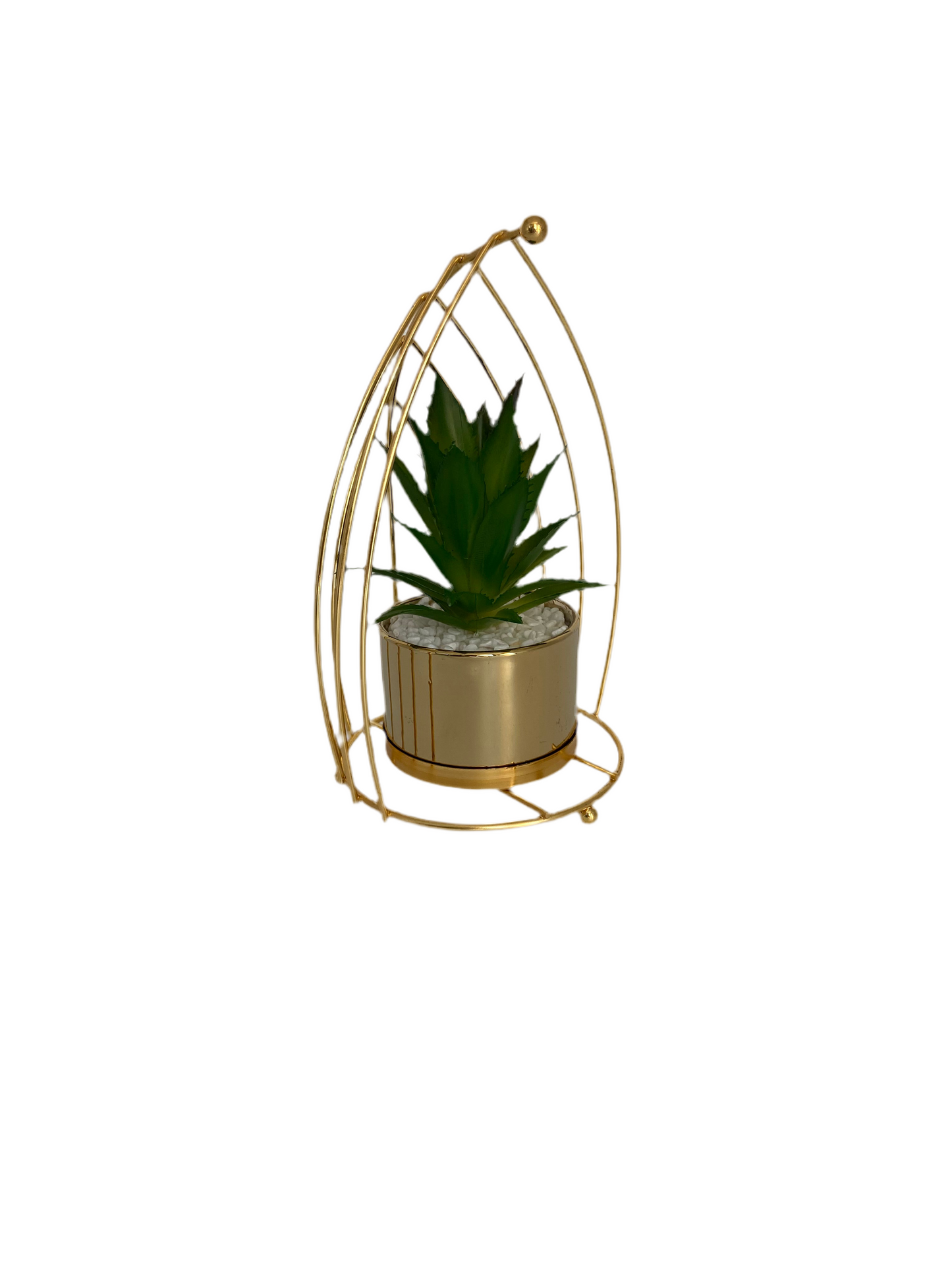 Artificial Flowers In Round Metal Frame Vase