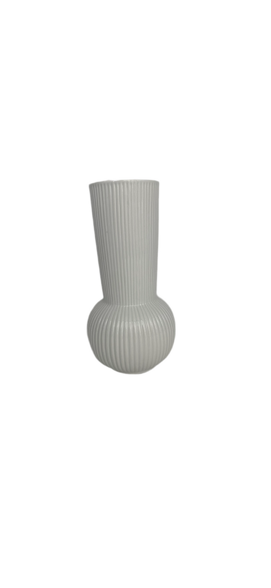 White Ceramic Ribbed Vase
