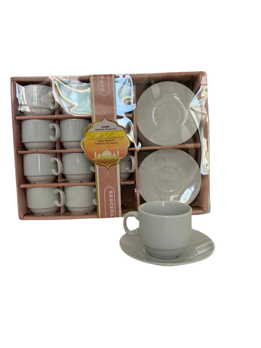 24  Pcs White Coffee Cups With Saucers Set