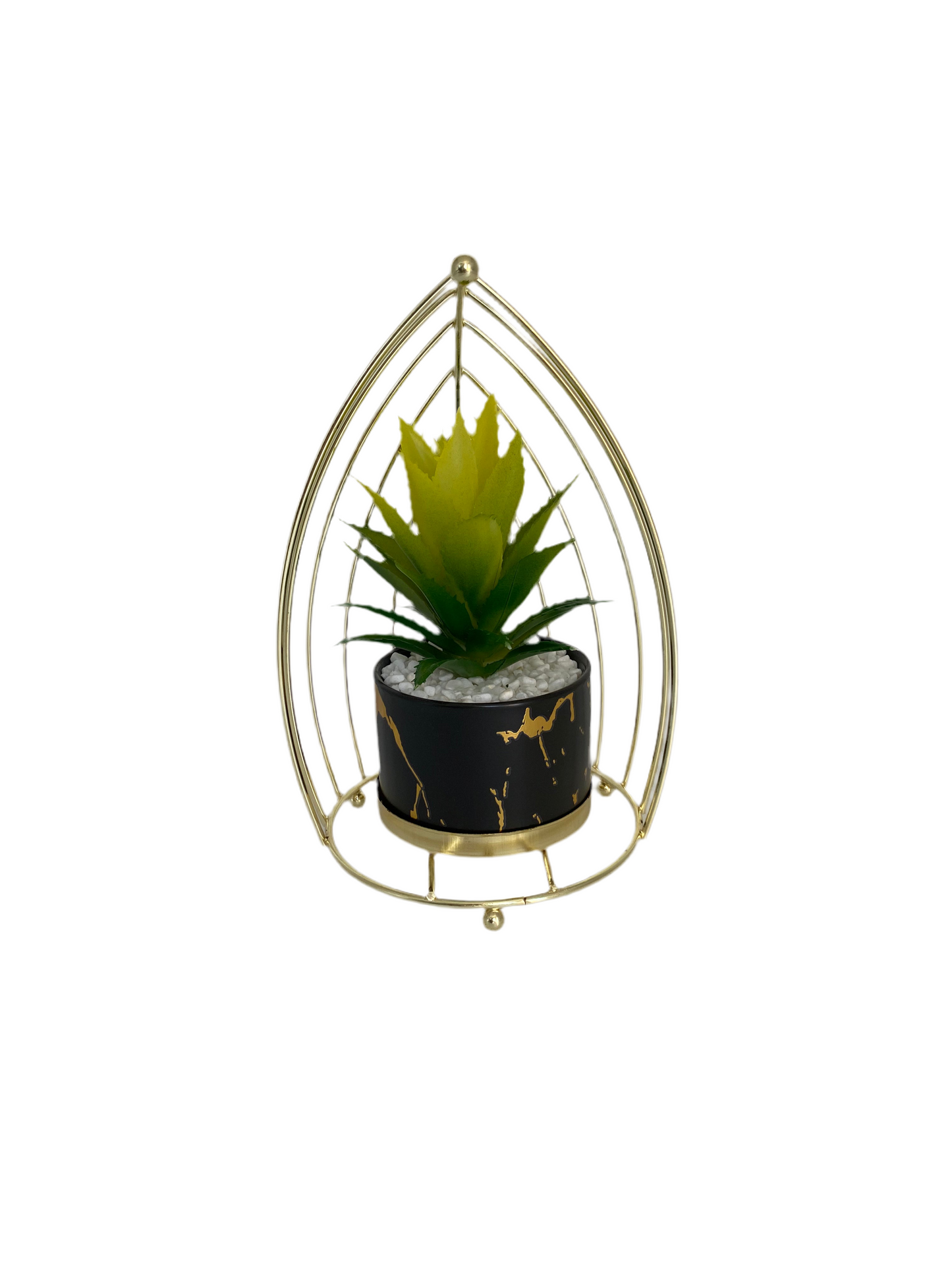 Artificial Flowers In Round Metal Frame Vase