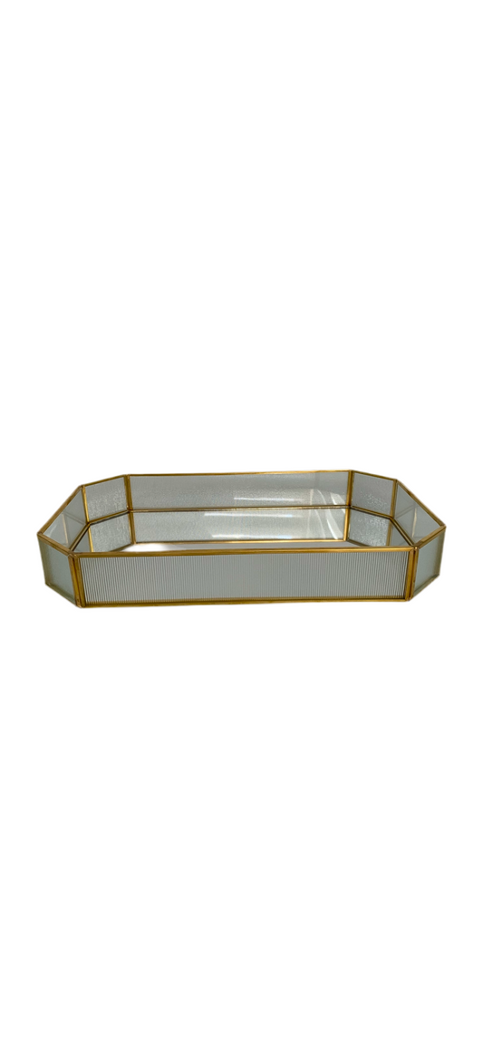 Hexagonal Mirror Tray with Plexi Golden Pattern