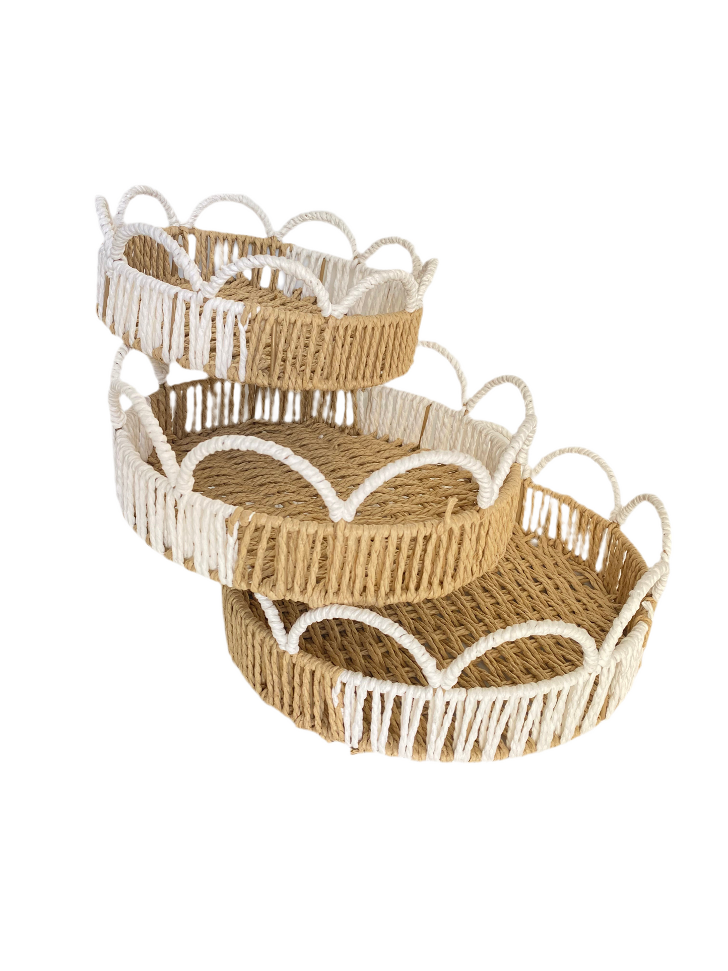 3 PCs Round HandWoven Jute Basket Set With Side Grips