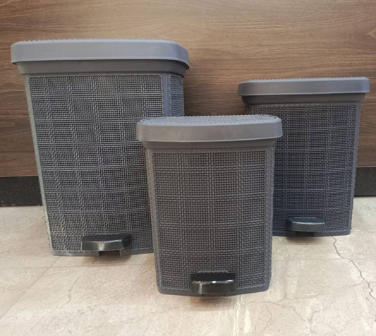 Set of 3 gray pedal waste bins