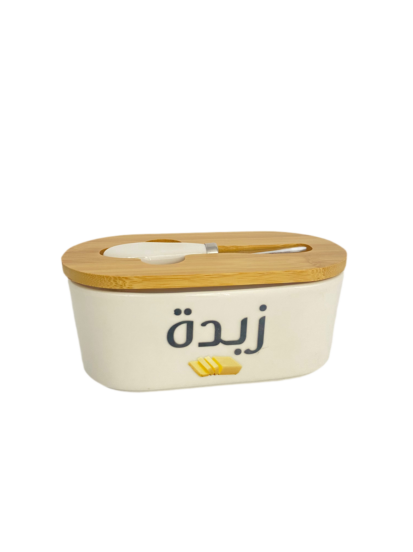Oval Porcelain  Butter /Cheese  Bowl With  Bamboo Lid & Knife