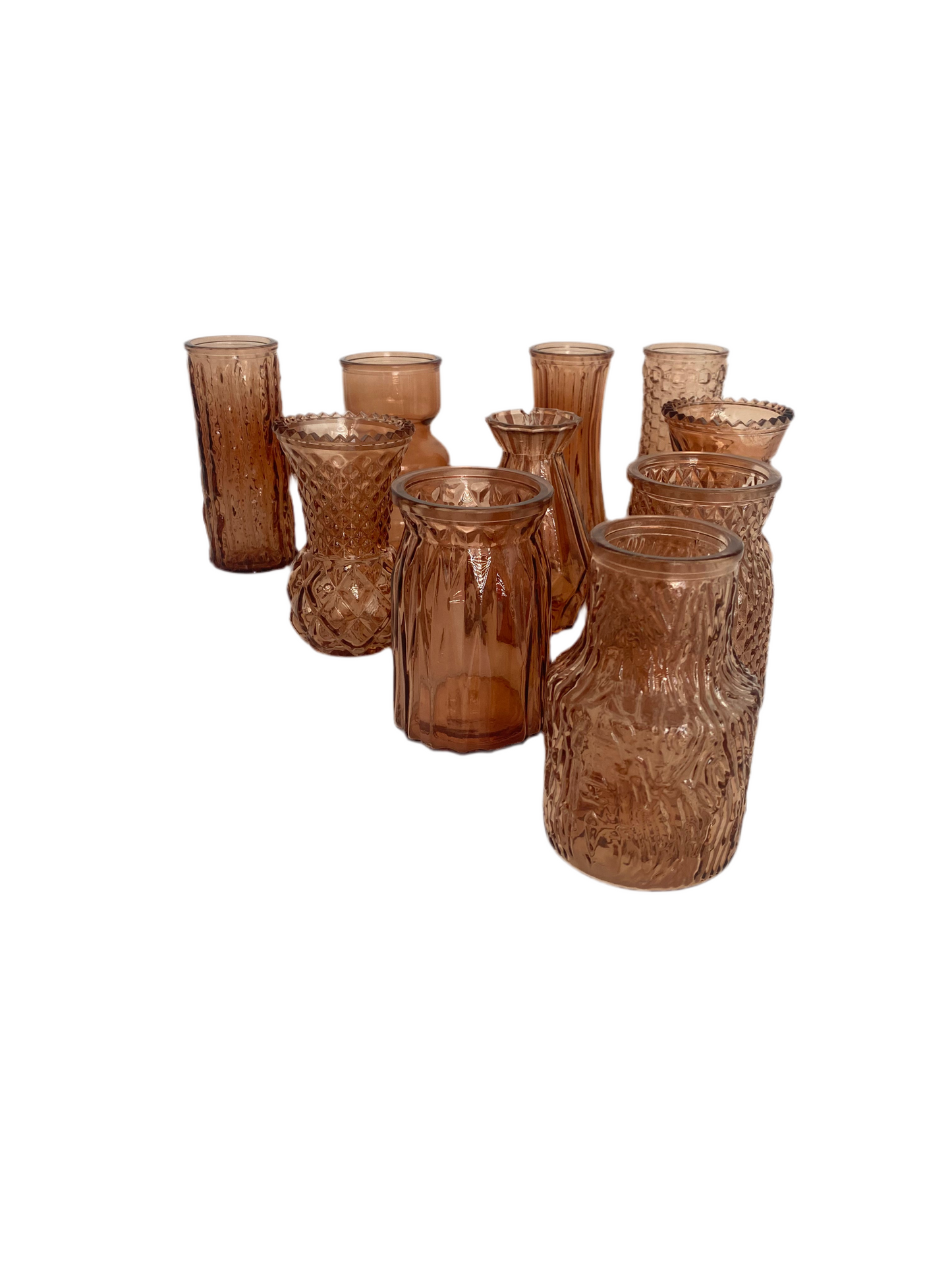 10 PCs Mini Brown Glass Vase Set