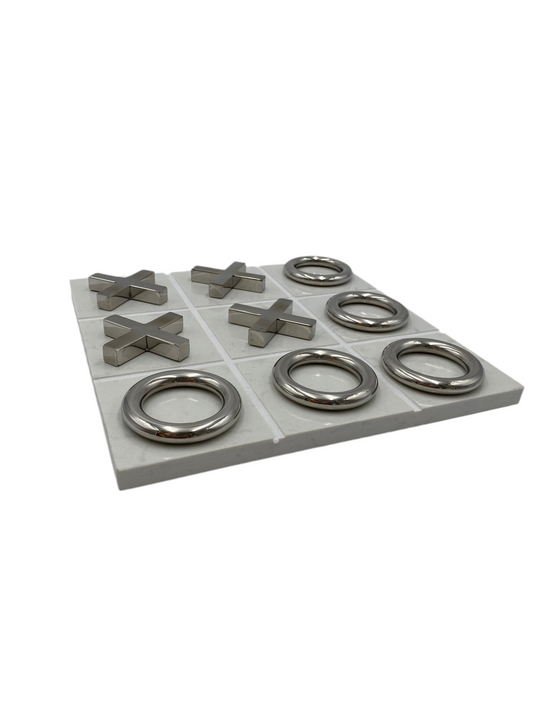 Ornament Marble X/O Board-White & Silver