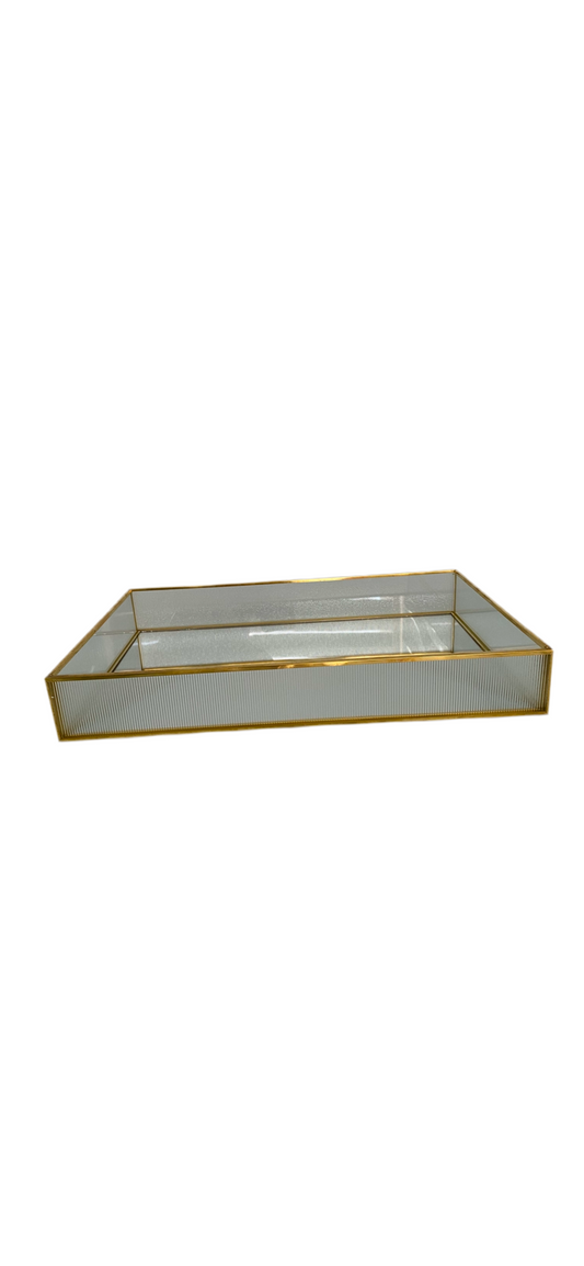 Rectangular Mirror Tray With Plexi Golden Pattern
