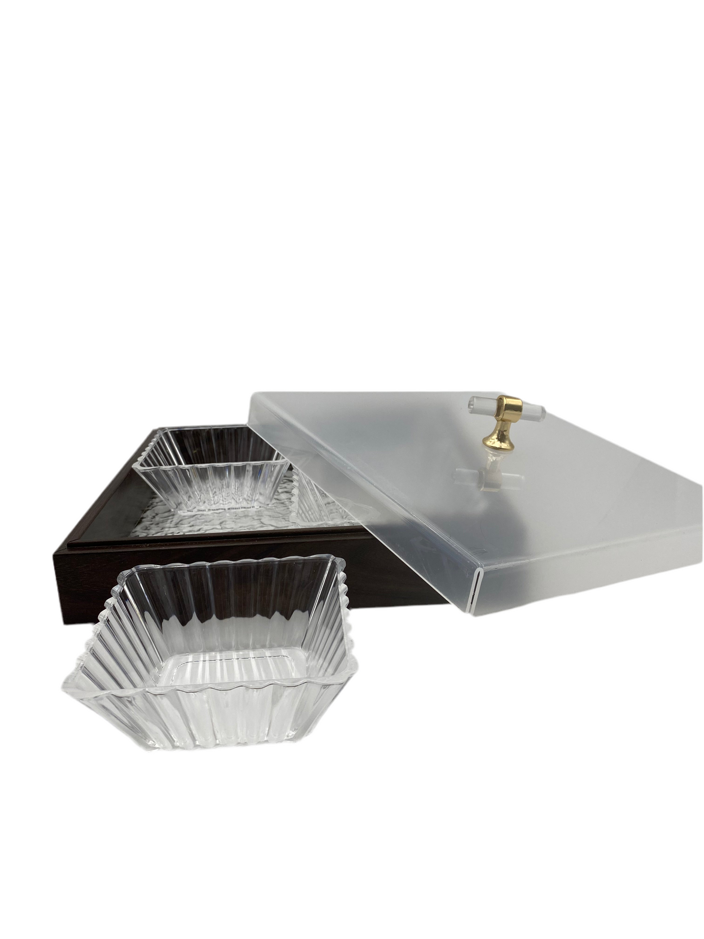 4 Pcs Square Plexi Bowl In Wooden  Tray With Plexi Cover
