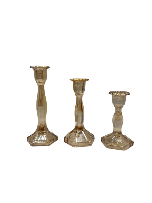 3 PCs Golden Crystal Candle Holder Set