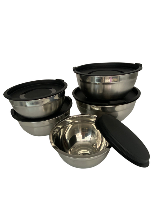 5 pcs Stainless Steel Salad Bowl With Covers Set