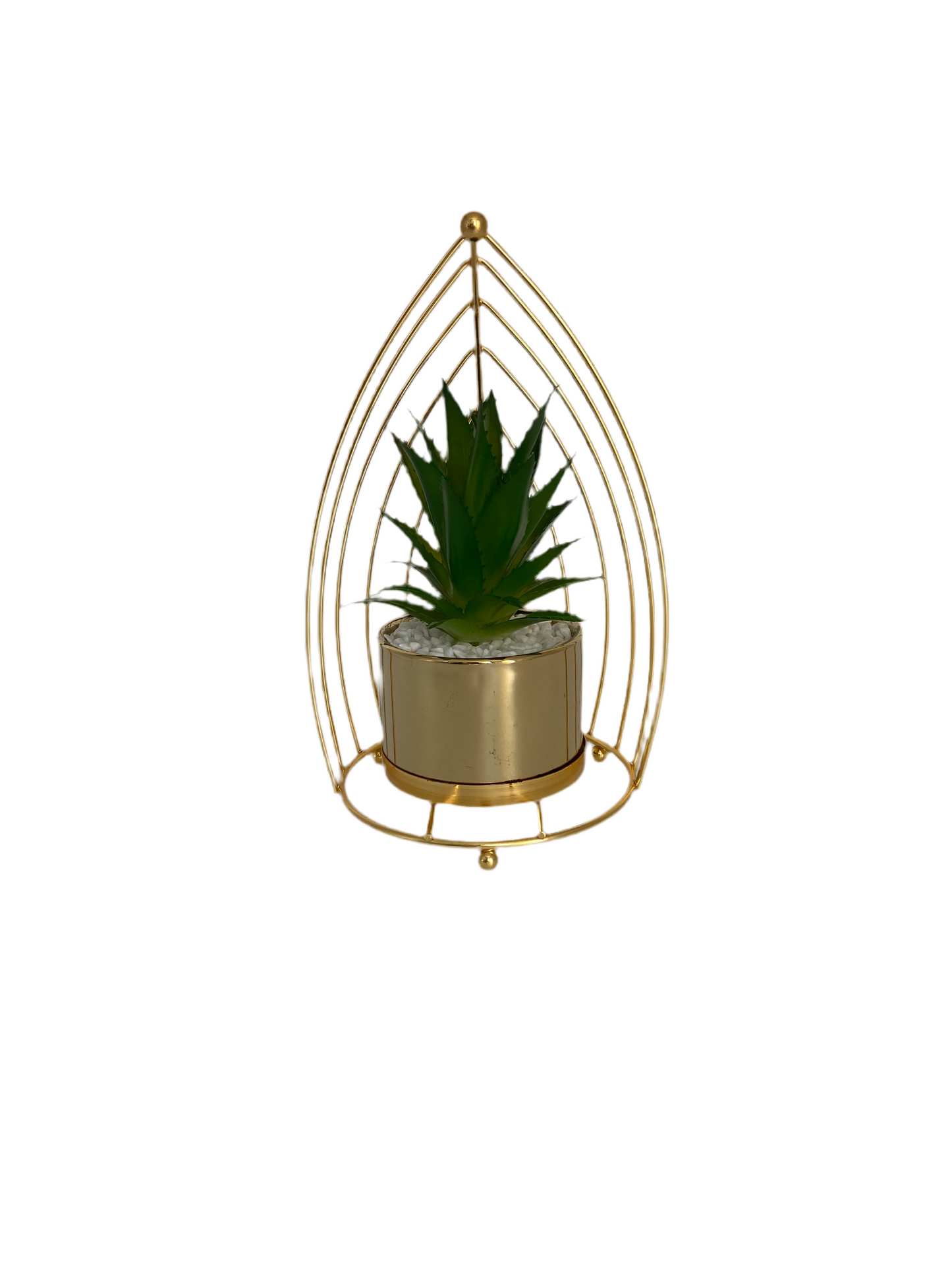 Artificial Flowers In Round Metal Frame Vase
