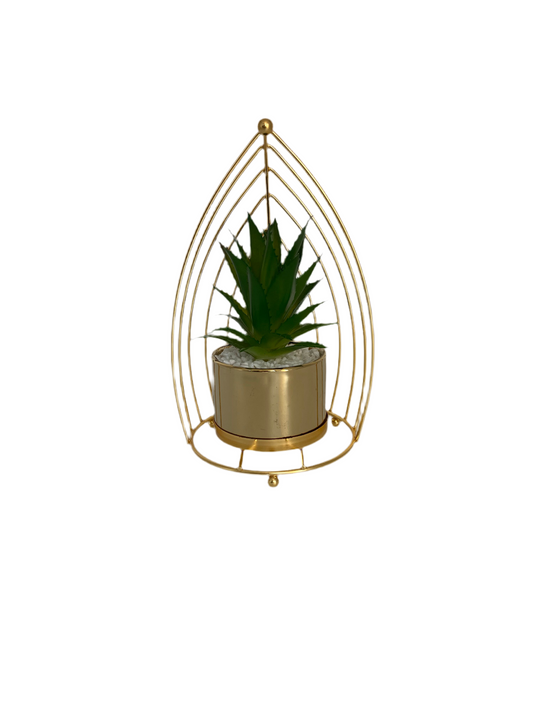 Artificial Flowers In Round Metal Frame Vase