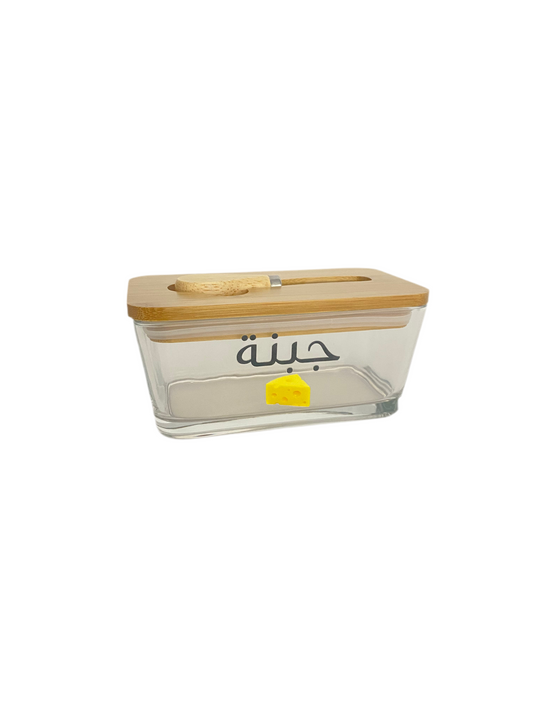 Rectangular Glass Butter/Cheese Bowl with Bamboo Lid & Knife