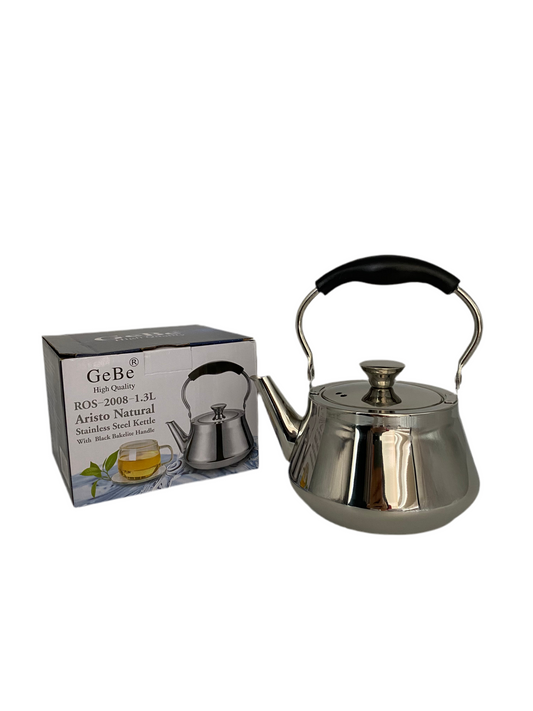 GeBe, Aristo Natural Stainless Steel Kettle With Black Bakelite Handle