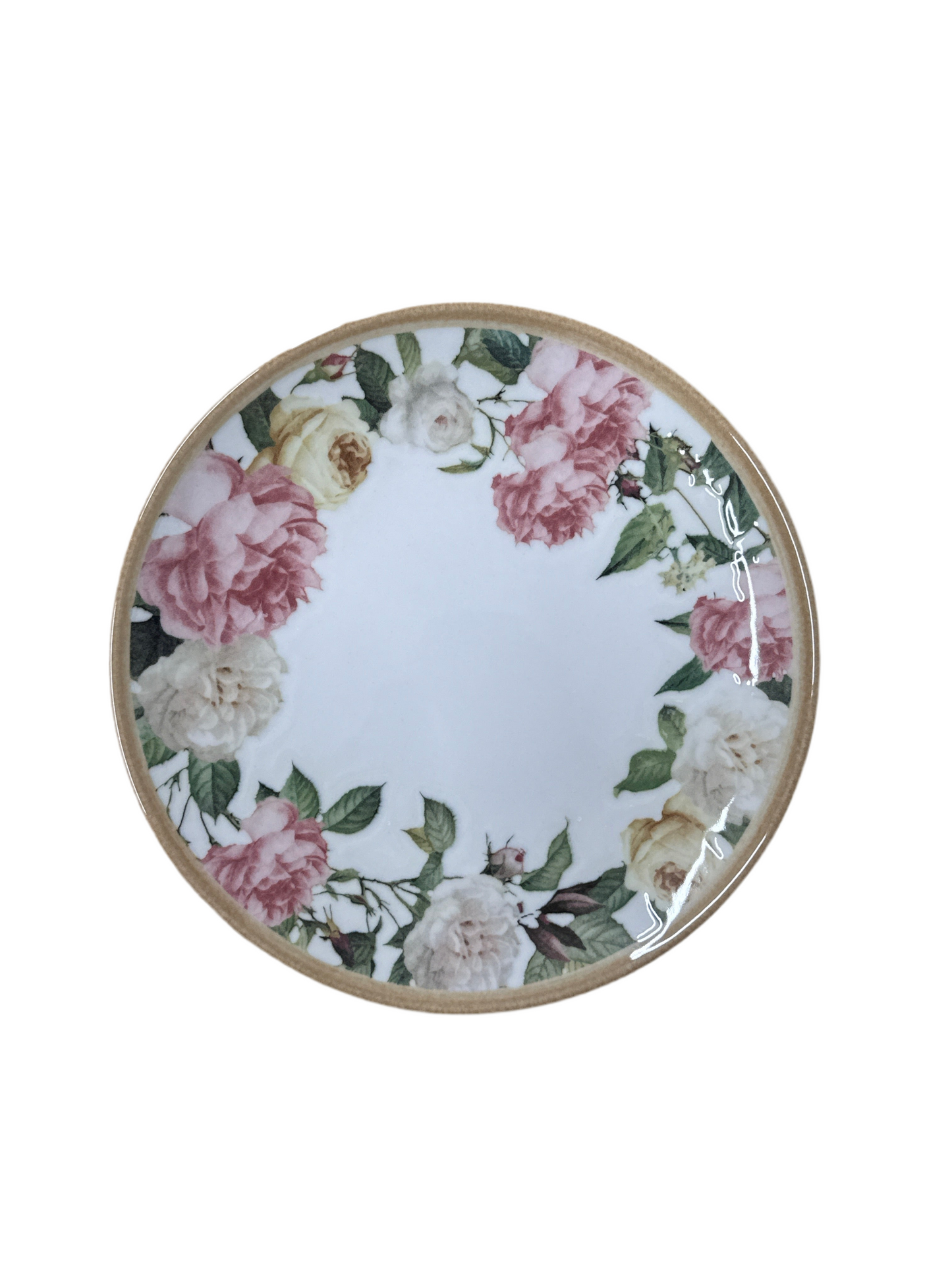 Flat White Plate with flowers design 26cm