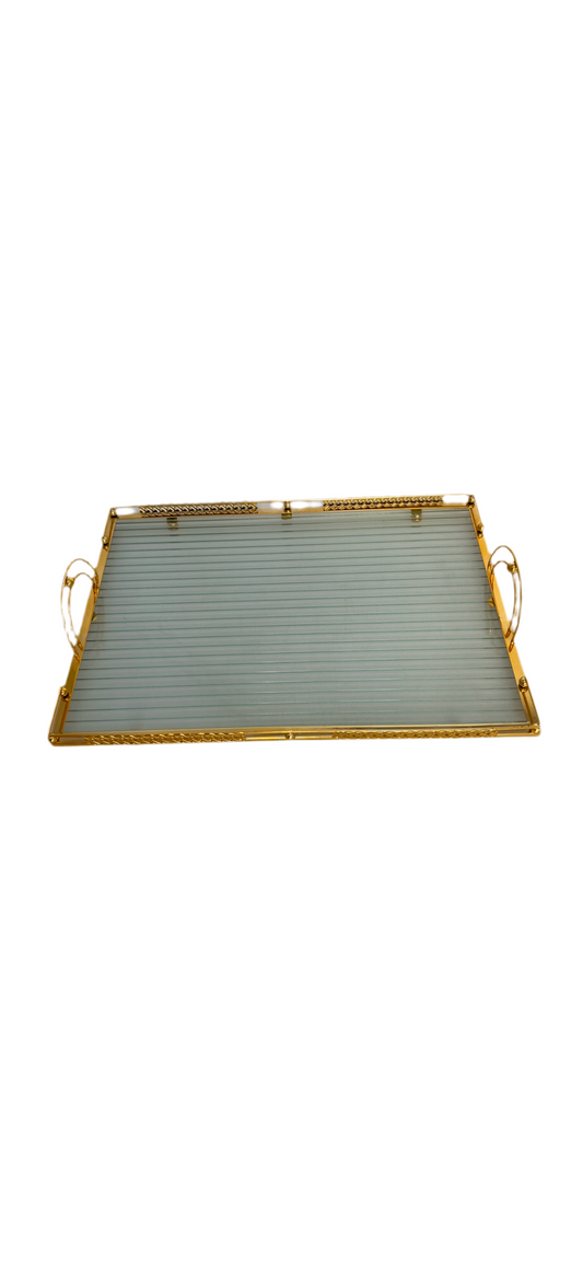 Recatngular Glass Tray With Metal Golden Pattern
