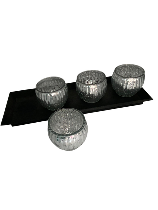 Set 5 pcs Glass Vases With Wooden Tray